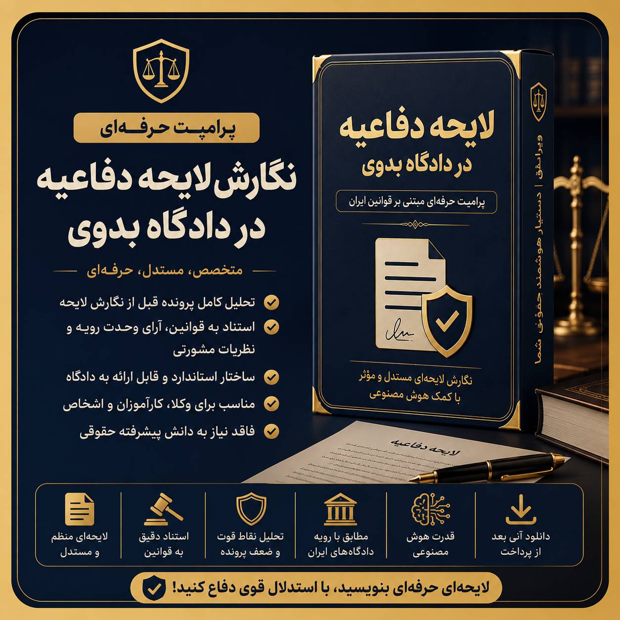 پرامپت نگارش لایحه دفاعیه در دادگاه بدوی